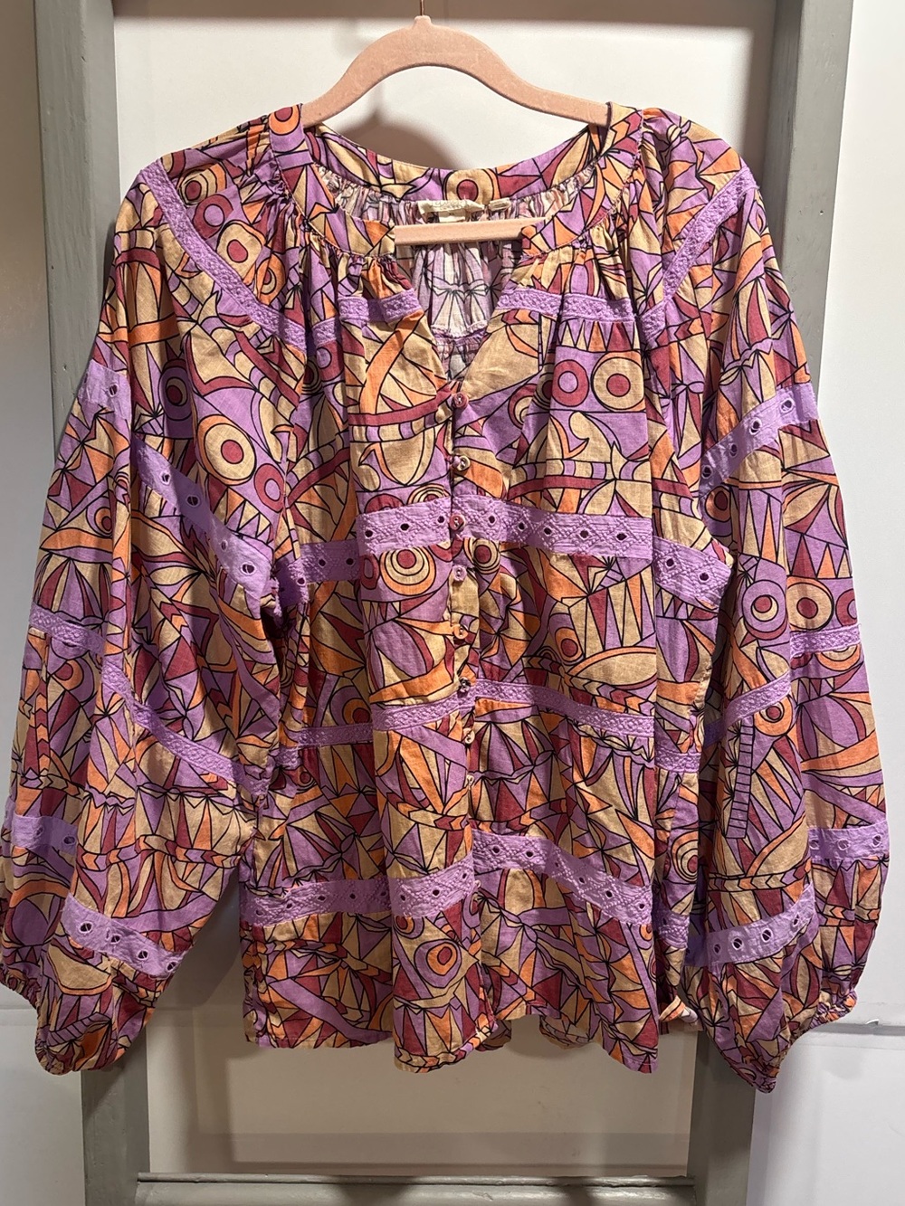 Let Me Be Lace Blouse XL Anthropology, Geometric, Peasant, bohemian, natural